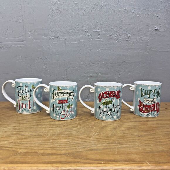 Spectrum Designz Christmas Holiday Ceramic Coffee Cocoa Mugs w/ Phrases Set of 4 - Picture 4 of 5